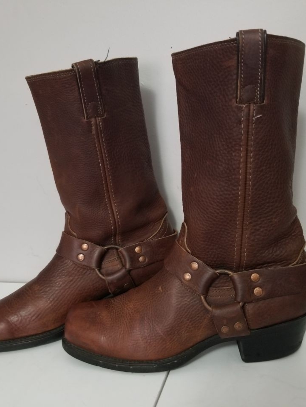 Men's Brown Harness Boots USA leather cowboy size 9